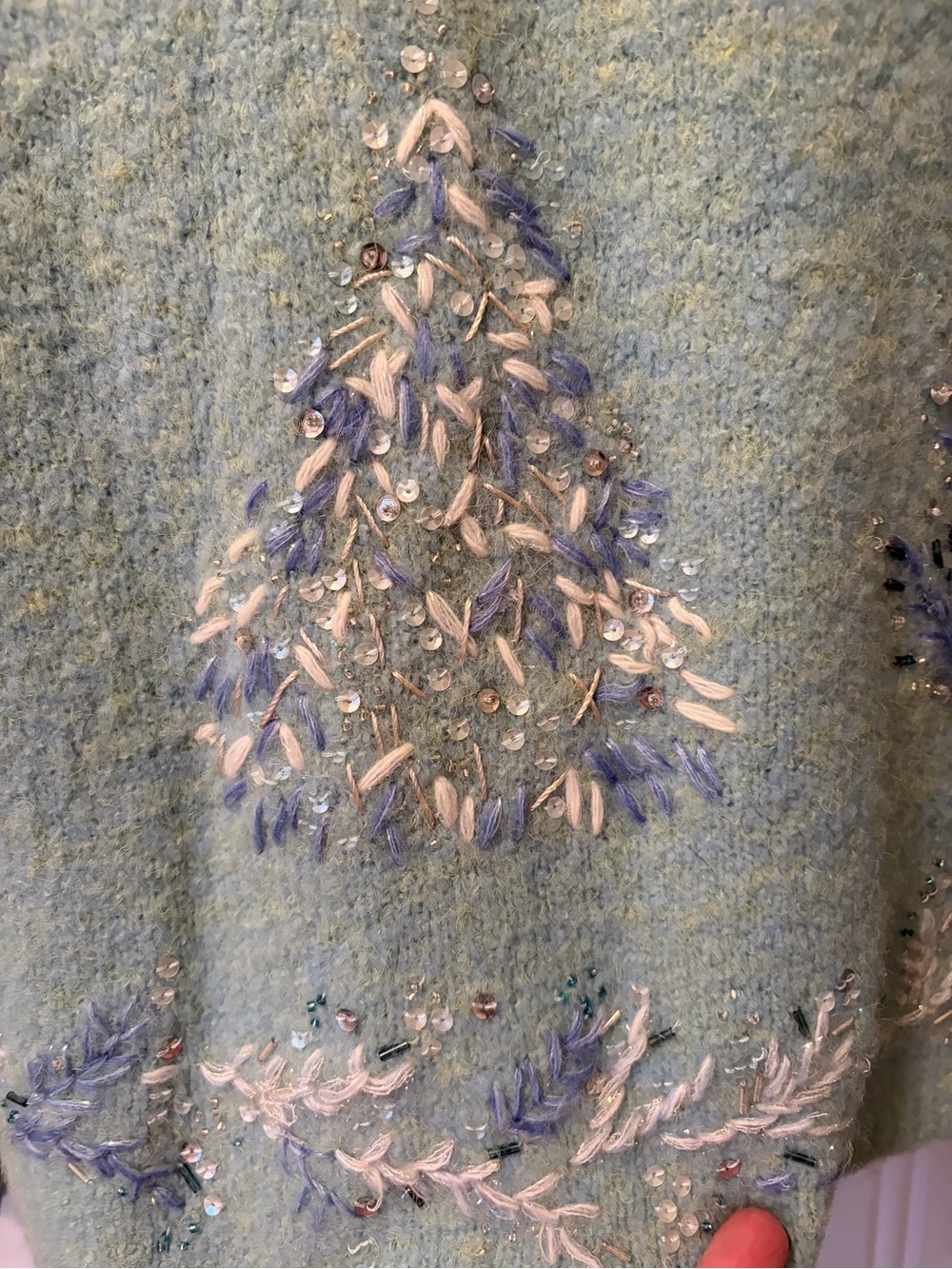 Vintage TALBOTS NWT Beaded Winter Tree Holiday Sweater Mock Neck Half Zip PL - Picture 2 of 14
